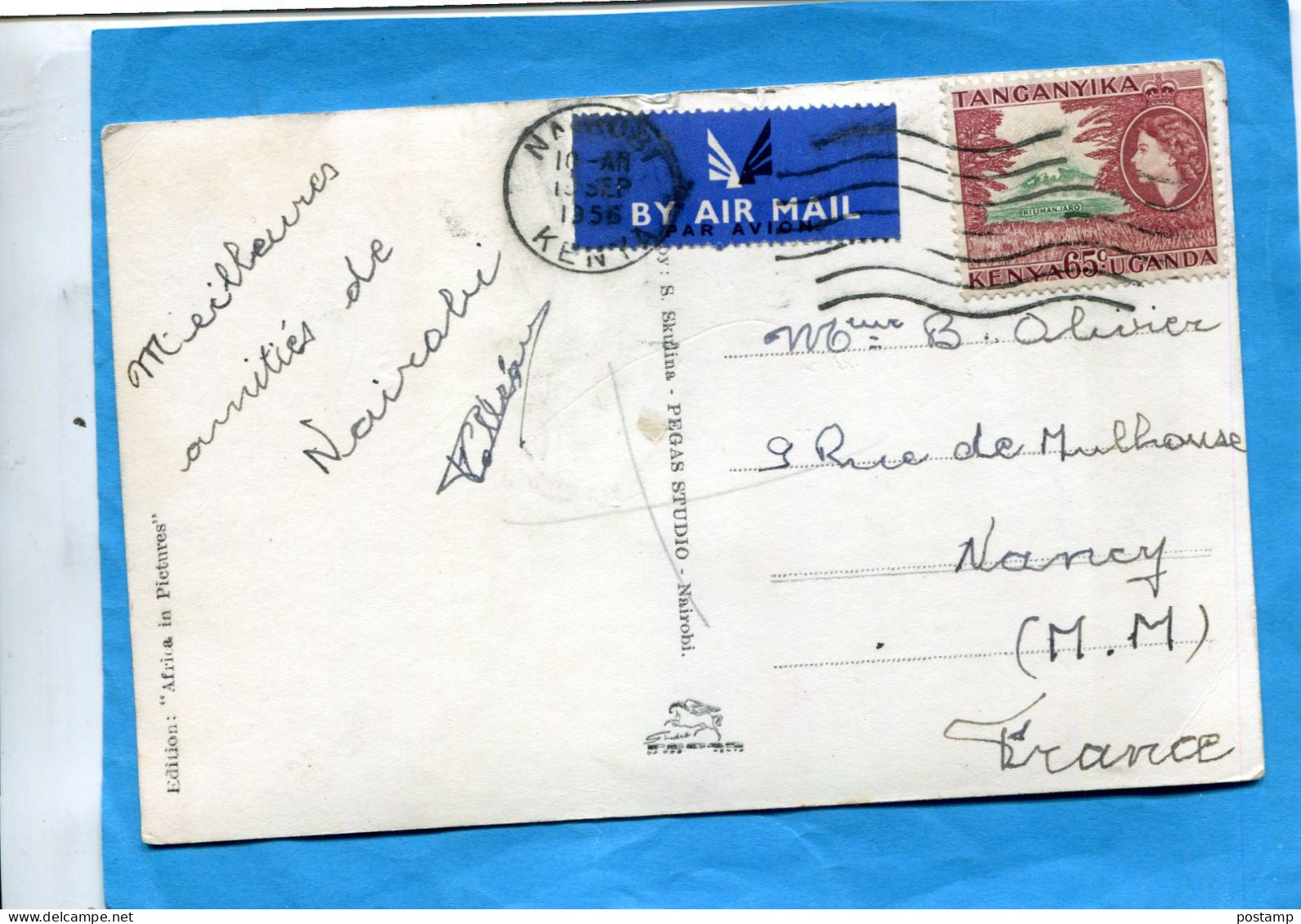 Carte Postale  Elephant  East African-gros Plan-NAIROBI-kenia Ouganda Cad Sept 1956 Stamp 65c - Kenya & Uganda