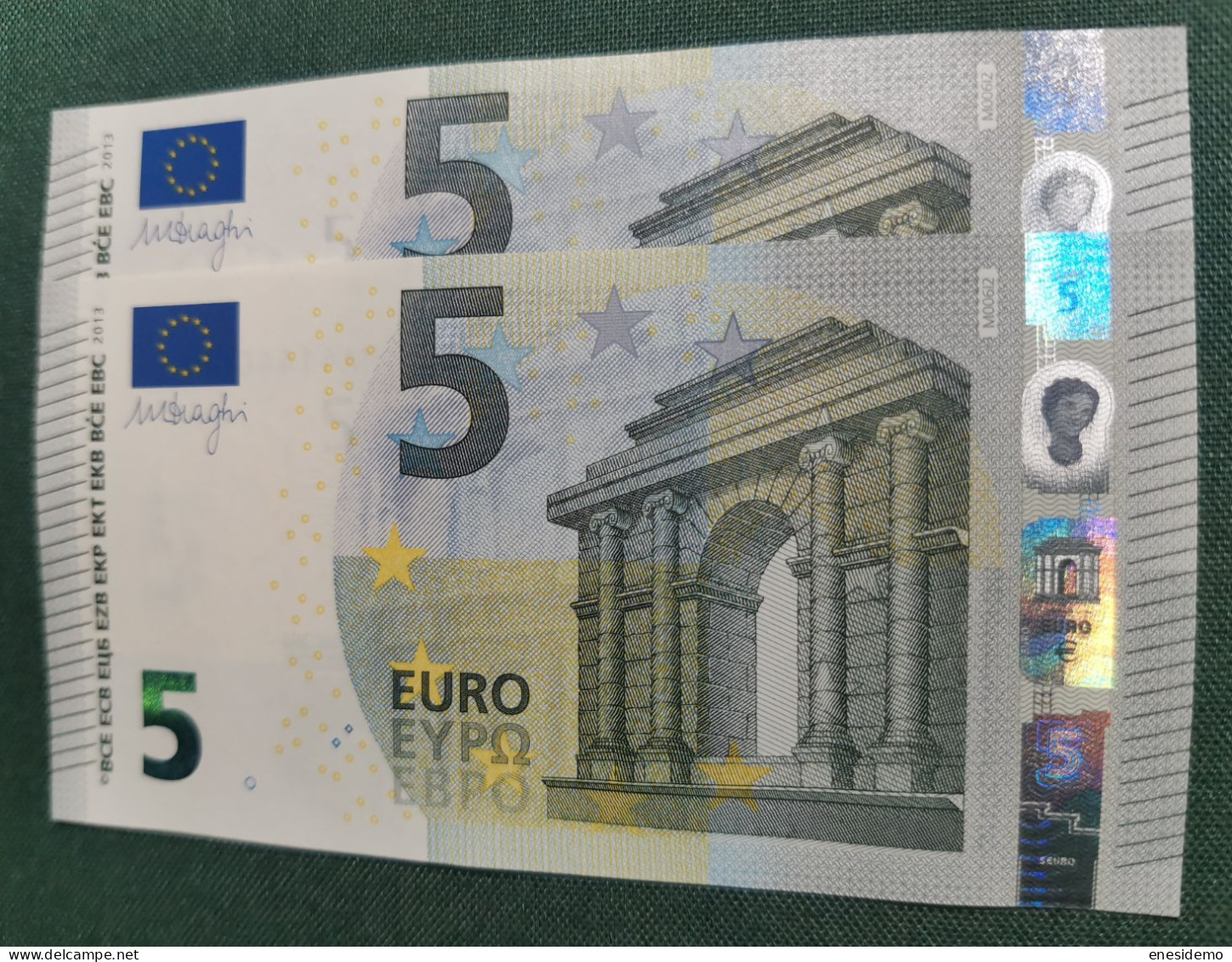 5 EURO PORTUGAL 2013 DRAGHI M006I2 MA CORRELATIVE COUPLE RADAR 2 ONLY FOUR NUMBERS SC FDS UNCIRCULATED PERFECT - 5 Euro