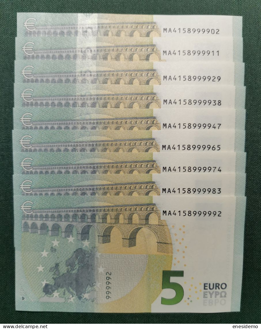 5 EURO PORTUGAL 2013 DRAGHI M006B1 MA NICE NUMBER FOUR CONSECUTIVE ZEROS SC FDS UNC. PERFECT