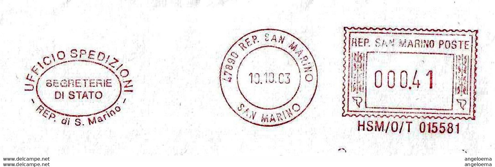 SAN MARINO - 2003 SEGRETERIE STATO UFFICIO SPEDIZIONI - Ema Affrancatura Mecc.rossa Red Meter Su Busta Viaggiata - 18163 - Covers & Documents