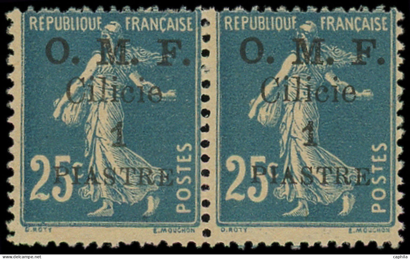 * CILICIE - Poste - 92d, Paire Dont 1 Ex. 'S" Renversé, Signé Pavoille: 1pi. S. 25c. Bleu - Ungebraucht