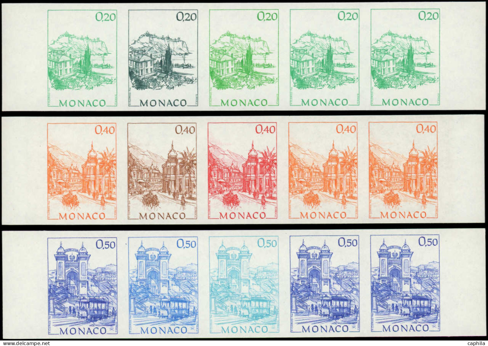 ** MONACO - Poste - 1762/67, 6 Bandes De 5 Essais De Couleurs Différents: Monaco Autrefois (III) - Otros & Sin Clasificación