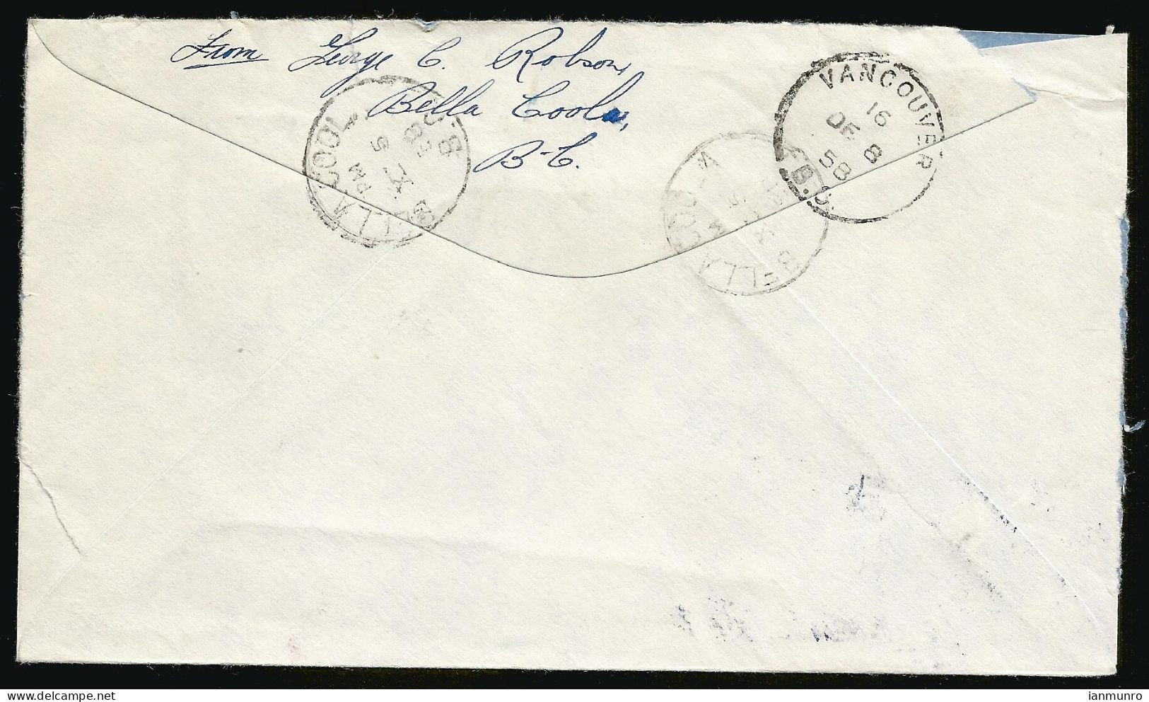 1958 Registered Cover 25c Wilding Paper CDS Bella Coola BC To Vancouver - Postal History