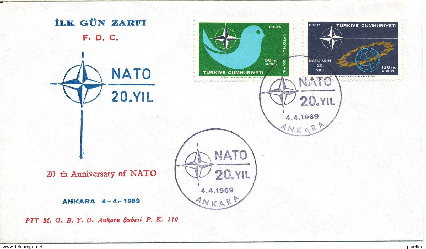 Turkey FDC 4-4-1969, 20th Anniversary Of NATO Complete Set With Cachet - NATO