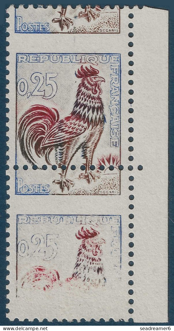 1962 Coq N°1331** 25c Paire Avec Impression Tres Partielle Sur Piquage à Cheval Très Décalé !! SPECTACULAIRE Signé CERES - 1962-1965 Haan Van Decaris