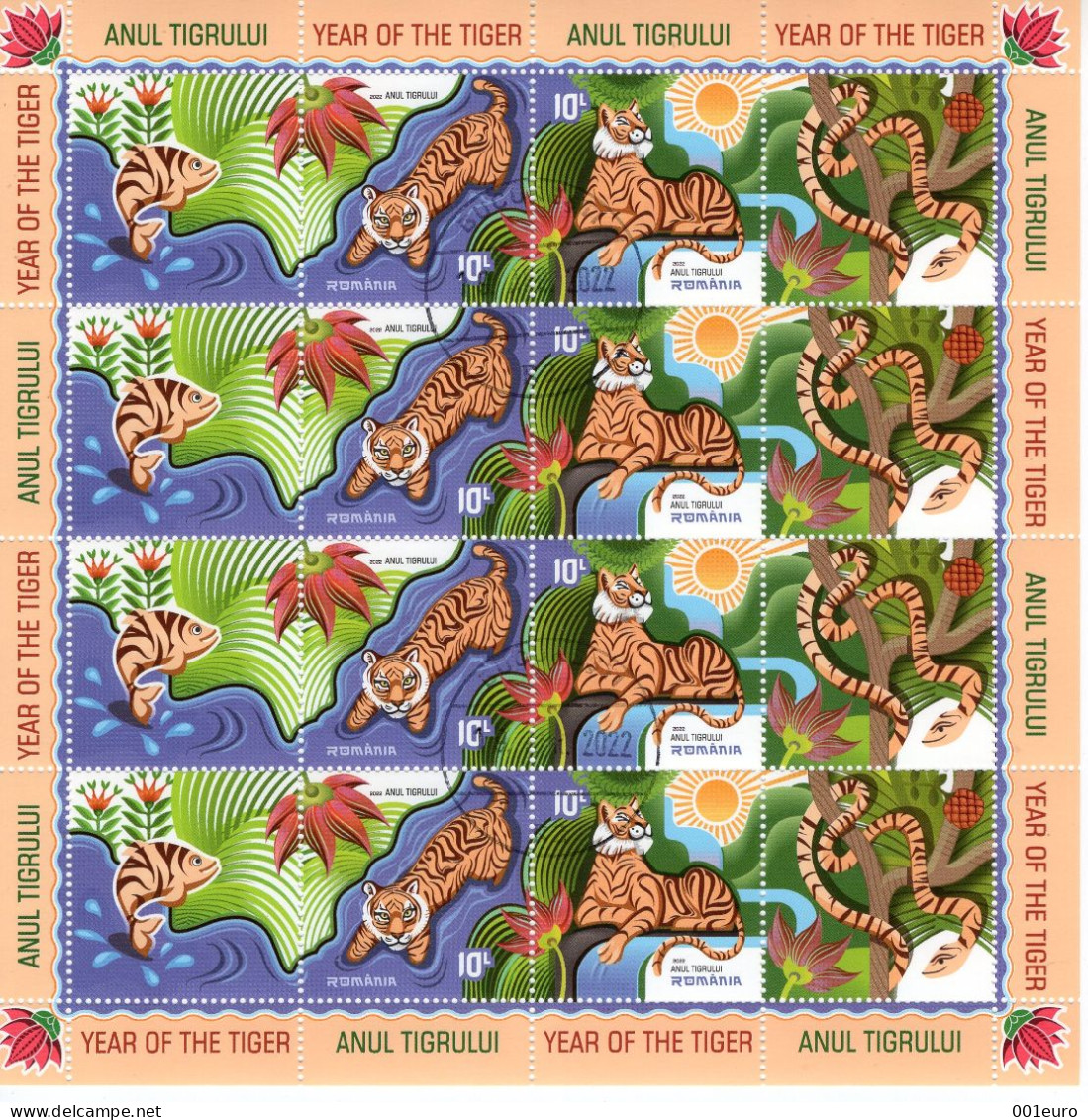 ROMANIA 2022: CHINESE ZODIAC - YEAR OF THE TIGER, Used Small Sheet - Registered Shipping! - Gebruikt