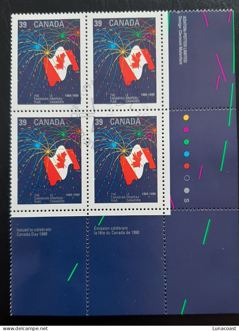 Canada 1990  USED  Sc1278    Plate Block Of 4 X 39c The Canadian Flag - Gebraucht