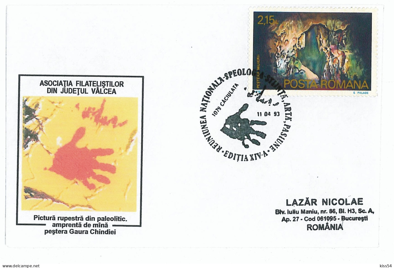 COV 09 - 568 Painting Rupestra In The Cave, Romania - Cover - Used - 1993 - Prehistorie