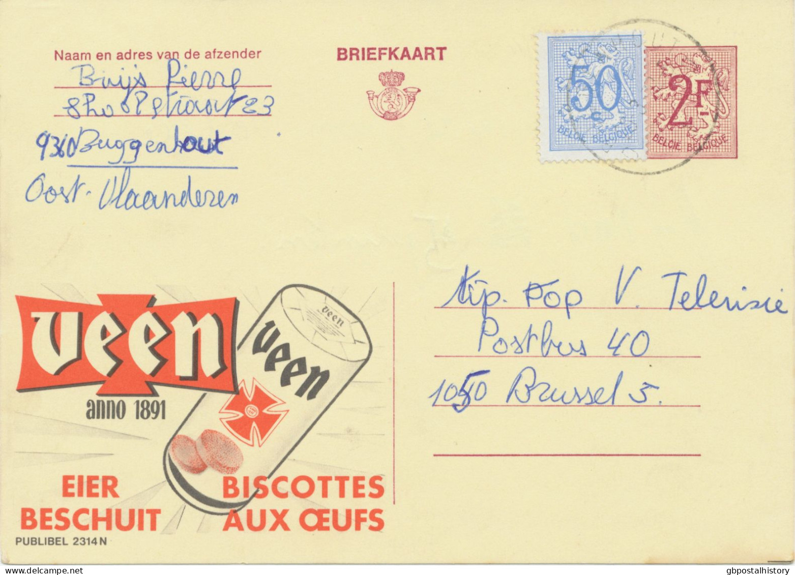 BELGIUM VILLAGE POSTMARKS  BUGGENHOUT D SC With Dots 1969 (Postal Stationery 2 F + 0,50 F, PUBLIBEL 2314 N) - Oblitérations à Points