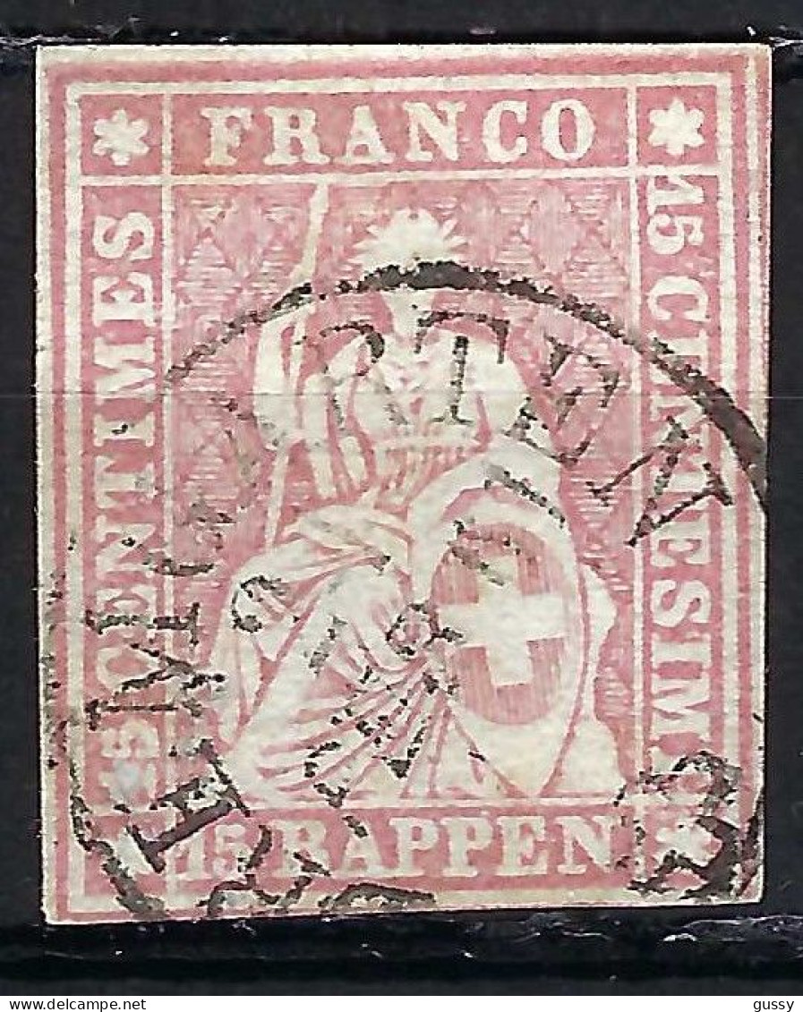 SUISSE Ca.1857-62: Le ZNr. 24G, 4 Marges, B Obl. CAD "Bremgarten" Signé Weidt - Gebraucht