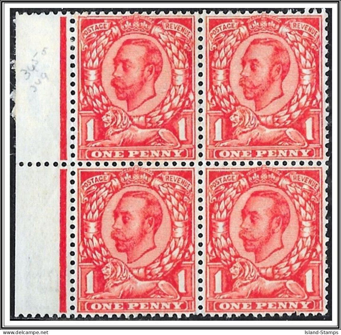 KGV SG 345 1d Scarlet. Mounted Mint Block Of 4 - Unused Stamps