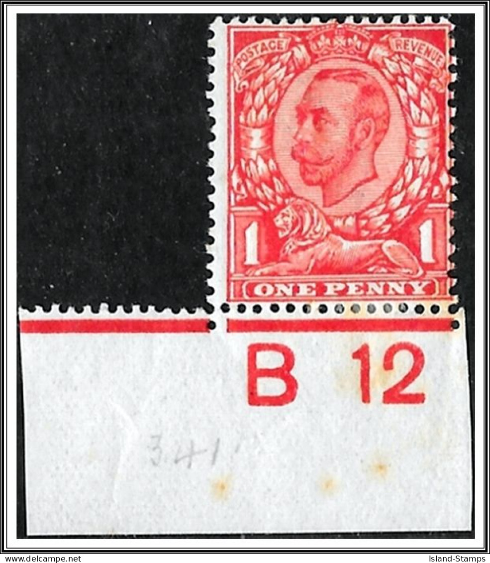 KGV 1d Bright Scarlet Stamp SG341 Control B12 Mounted Mint - Unused Stamps
