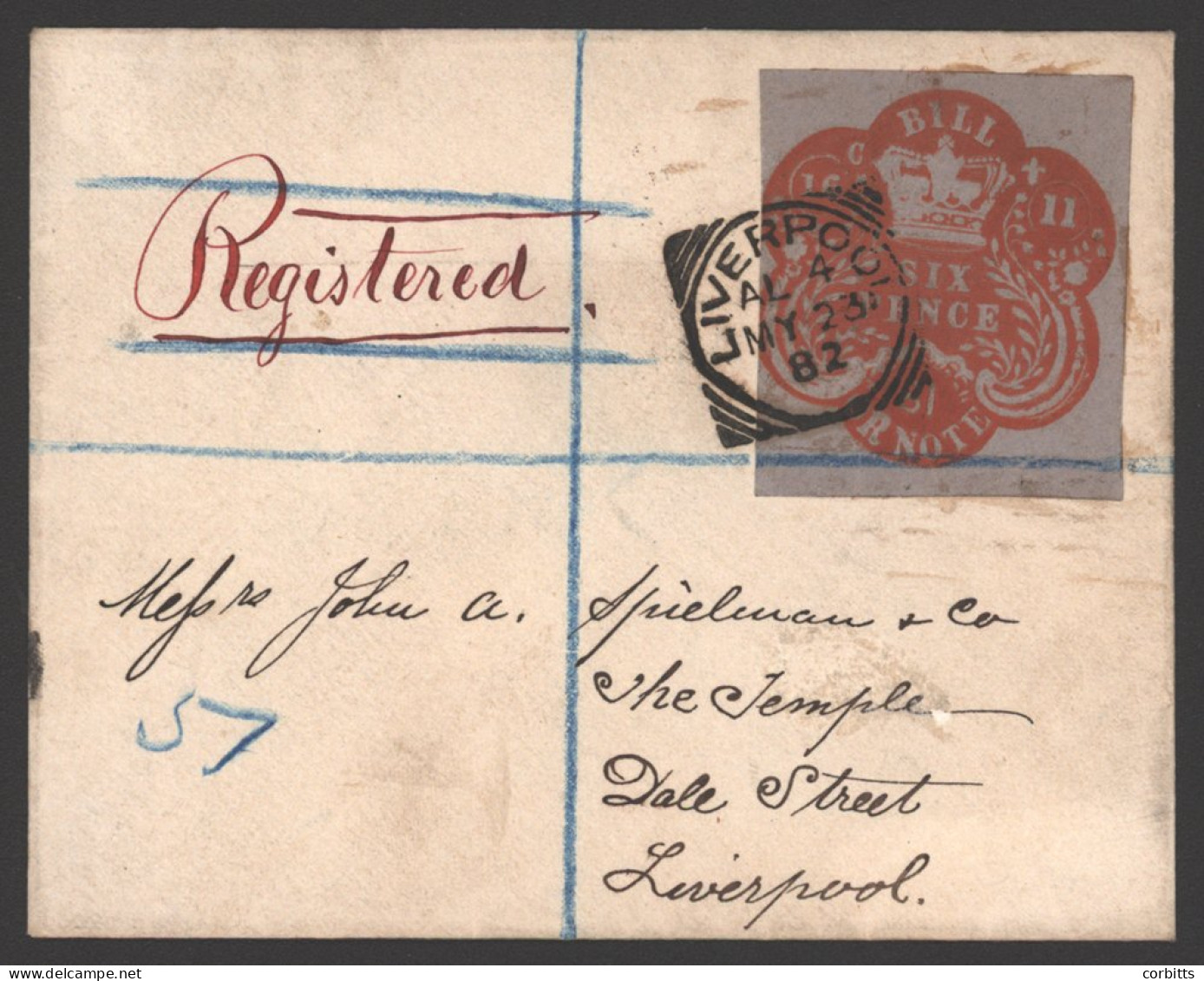 1882 Reg Cover Used Locally In Liverpool Franked By 6d Vermilion Bill Or Note Embossed Revenue Die C Dated 16.11.81 Tied - Sonstige & Ohne Zuordnung