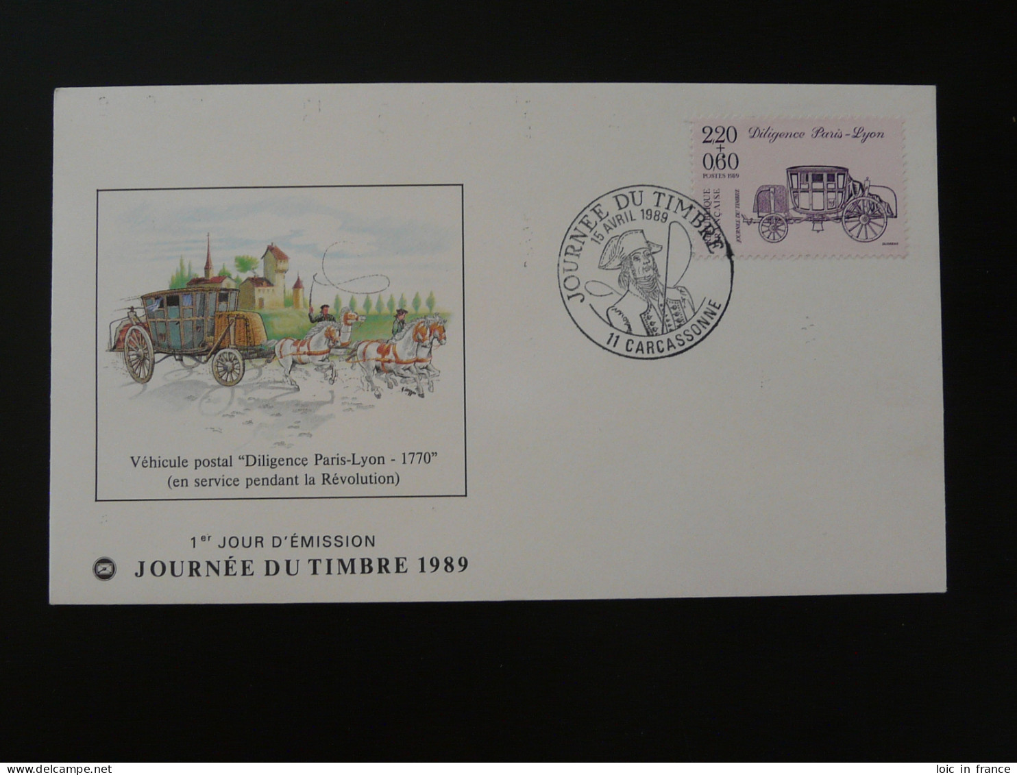 FDC Diligence Postal History Journée Du Timbre Carcassonne 11 Aude 1989 - Postkoetsen