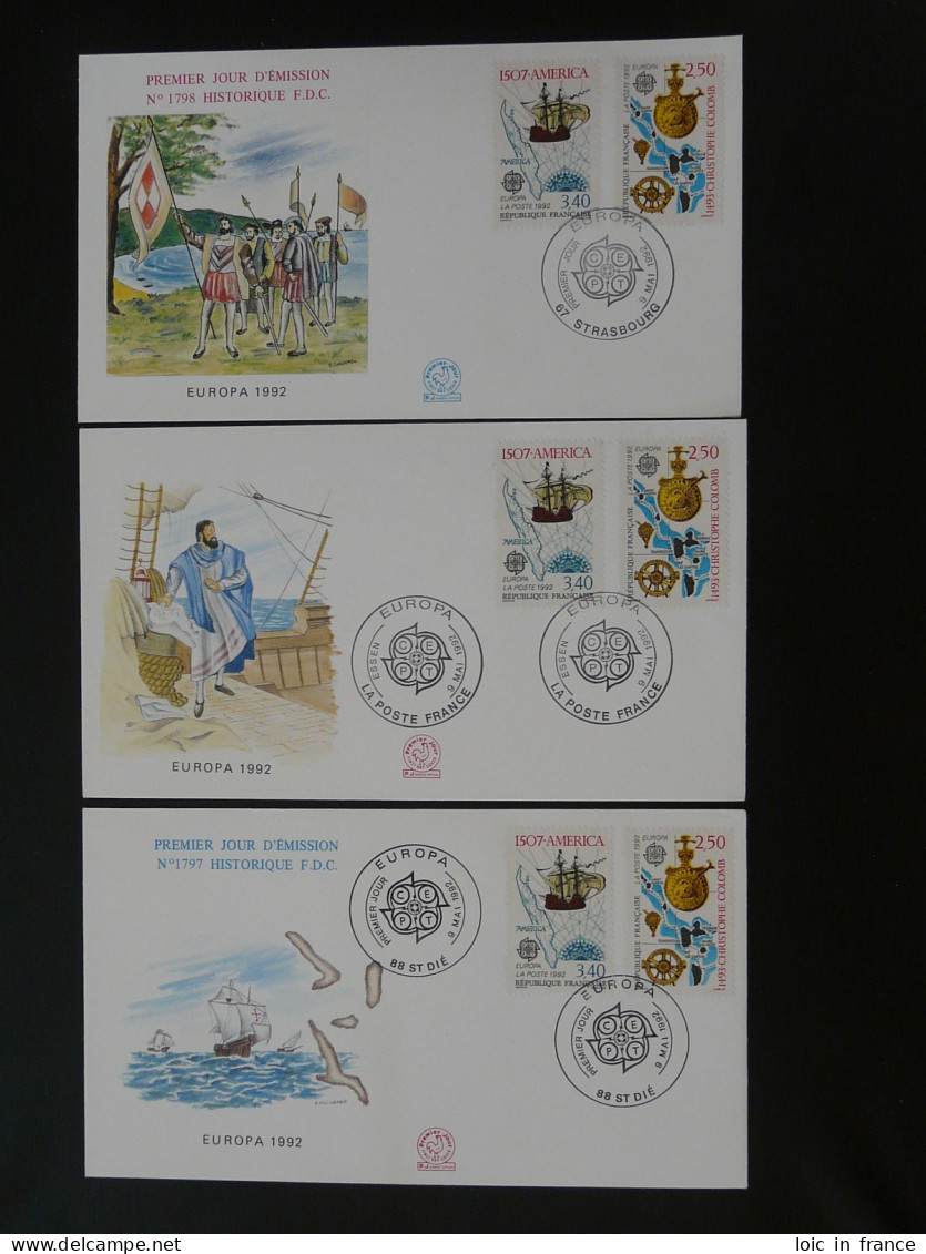 FDC (x3) Christophe Colomb Christopher Columbus France Europa 1992 - Christopher Columbus