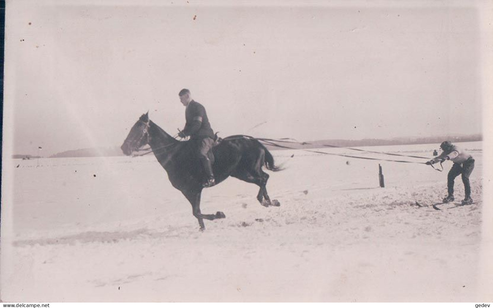 Bière VD 1931, Grandes Courses De Ski Jöring, Cavalier Ethenoz, Skieur Jotterand (15.3.1931) - Bière