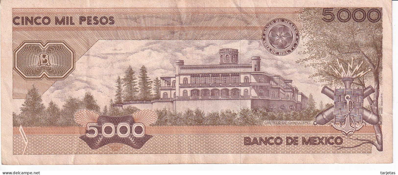 BILLETE DE MEXICO DE 5000 PESOS 28 MARZO 1989 (BANKNOTE) - Mexique