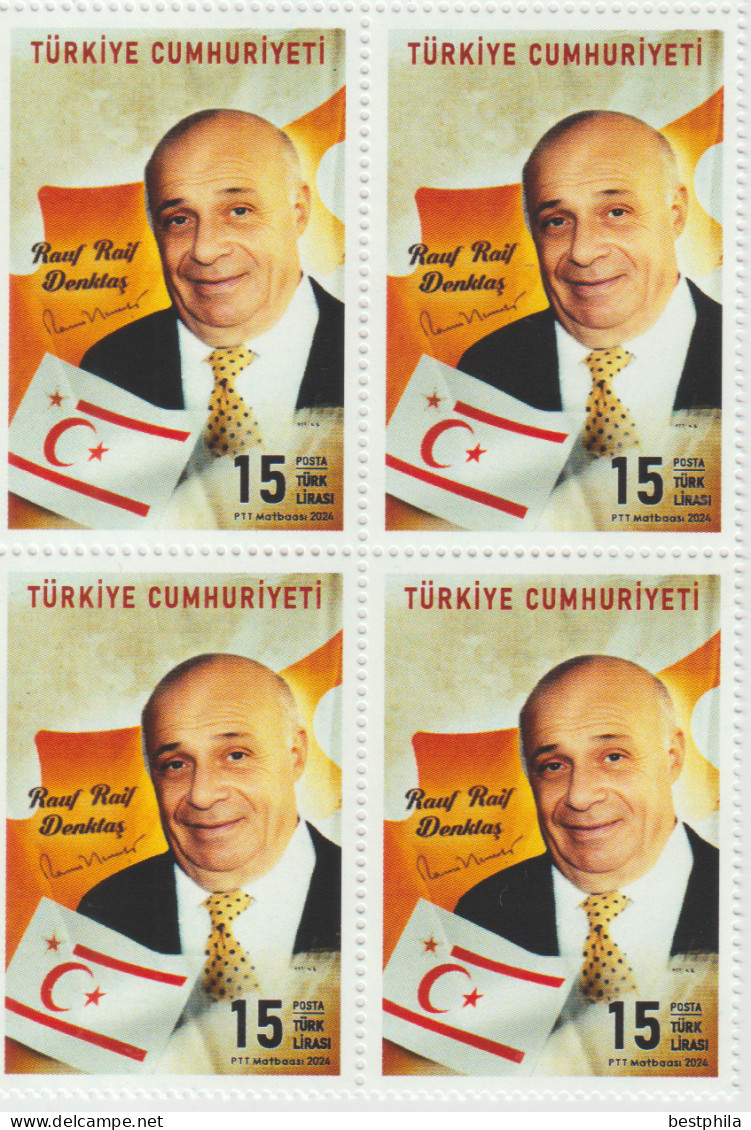 Turkey, Türkei - 2024 - 100th Anniversary Of Rauf Denktaş's Birth - Blok Of 4 ** MNH - Ongebruikt