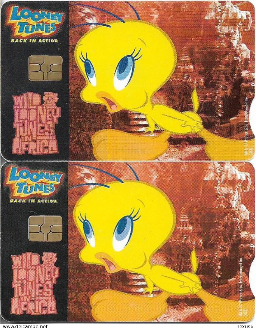 S. Africa - Telkom - Looney Tunes Tweety Bird, 2 Cards (Different CN's Big & Small), Gem5 Red, 2003, 20R, Both Used - Afrique Du Sud