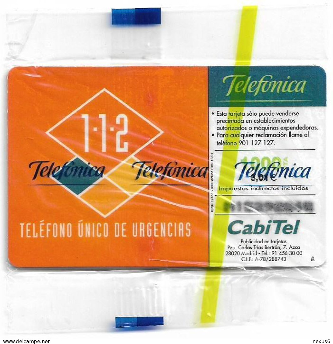 Spain - Telefónica - Urgencias 112 - CP-165 - 08.1999, 1.000PTA, 5.000ex, NSB - Herdenkingsreclame