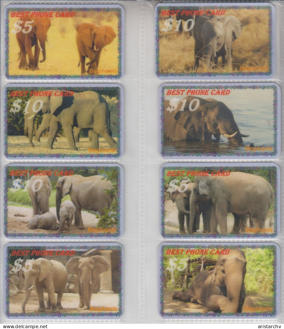 USA ELEPHANT SET OF 8 PHONE CARDS - Jungle