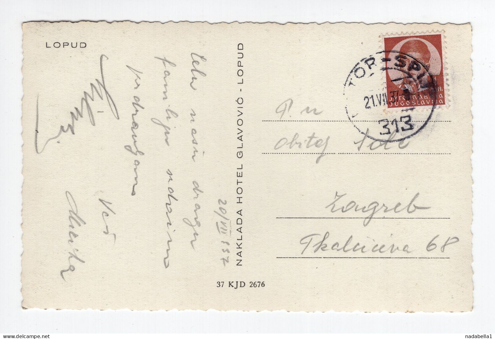 1937. KINGDOM OF YUGOSLAVIA,CROATIA,SHIP MAIL KOTOR - SPLIT 313,LOPUD, POSTCARD,USED TO ZAGREB - Jugoslavia