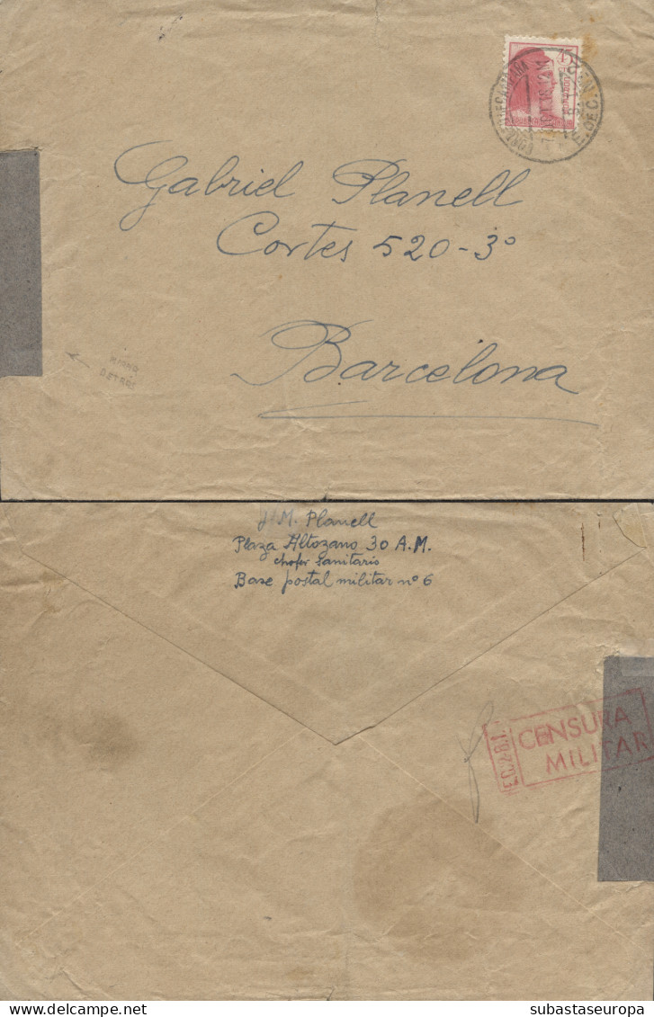 Carta Circulada Desde Albacete A Barcelona, El 7/10/38. Marca De Censura Propia De Las Brigadas Internacionales. Rarísim - Marques De Censures Républicaines