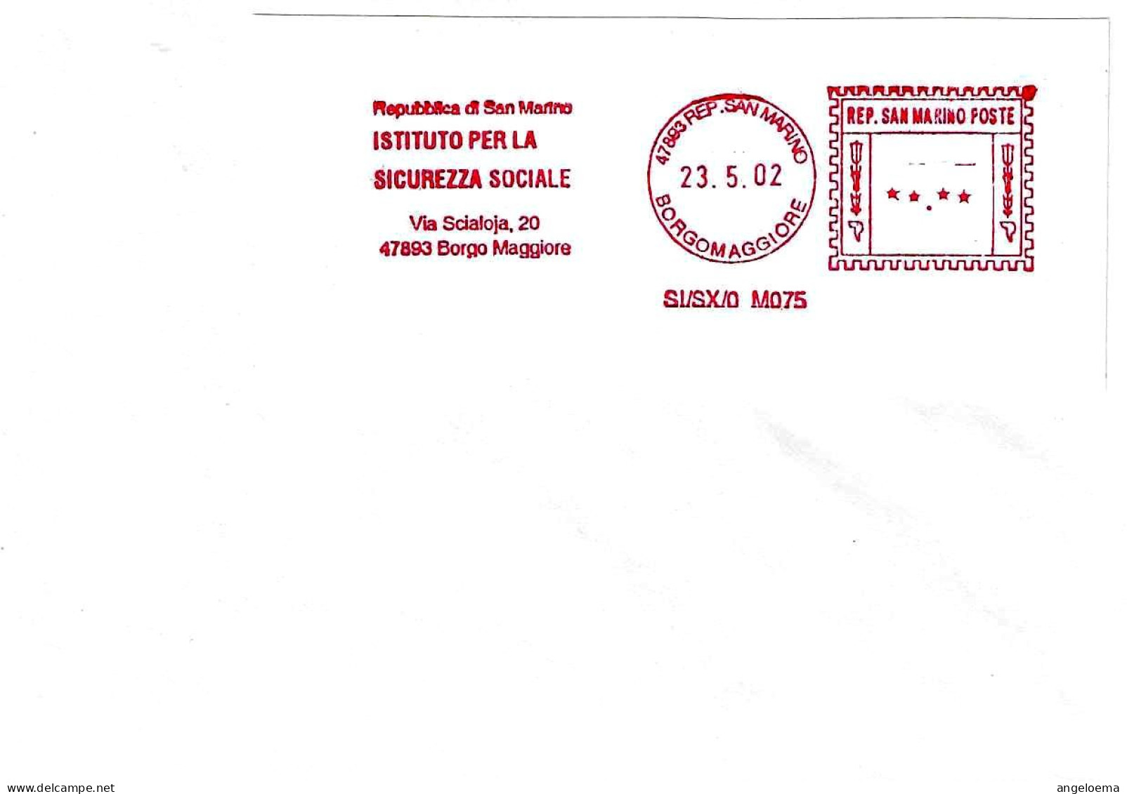 SAN MARINO - 2002 ISTITUTO SICUREZZA SOCIALE - Ema Affrancatura Meccanica Rossa Red Meter Su Busta Non Viaggiata - 1886 - Covers & Documents