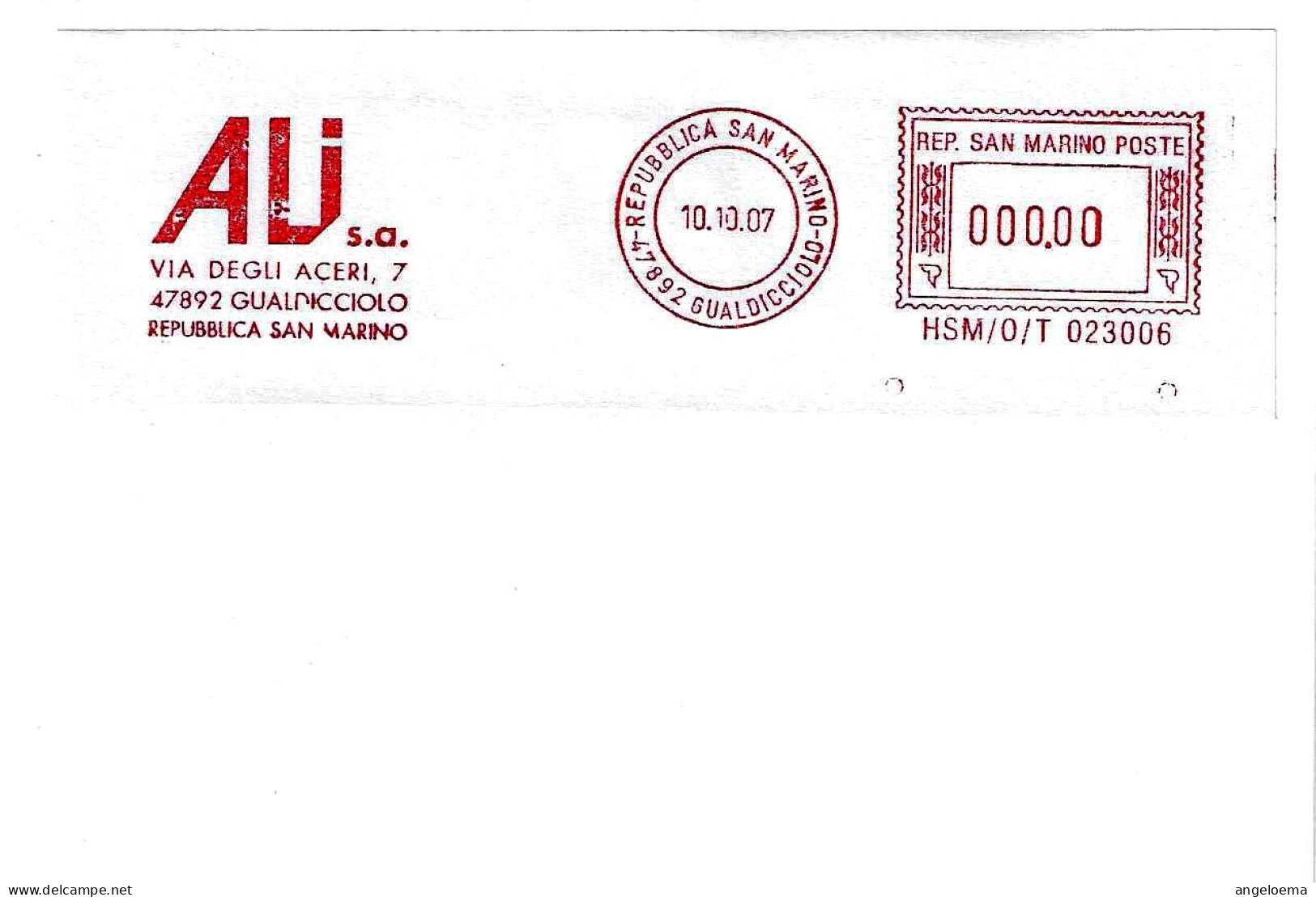 SAN MARINO - 2007 ALI Ind. CERAMICA - Ema Affrancatura Meccanica Rossa Red Meter Su Busta Non Viaggiata - 1949 - Covers & Documents