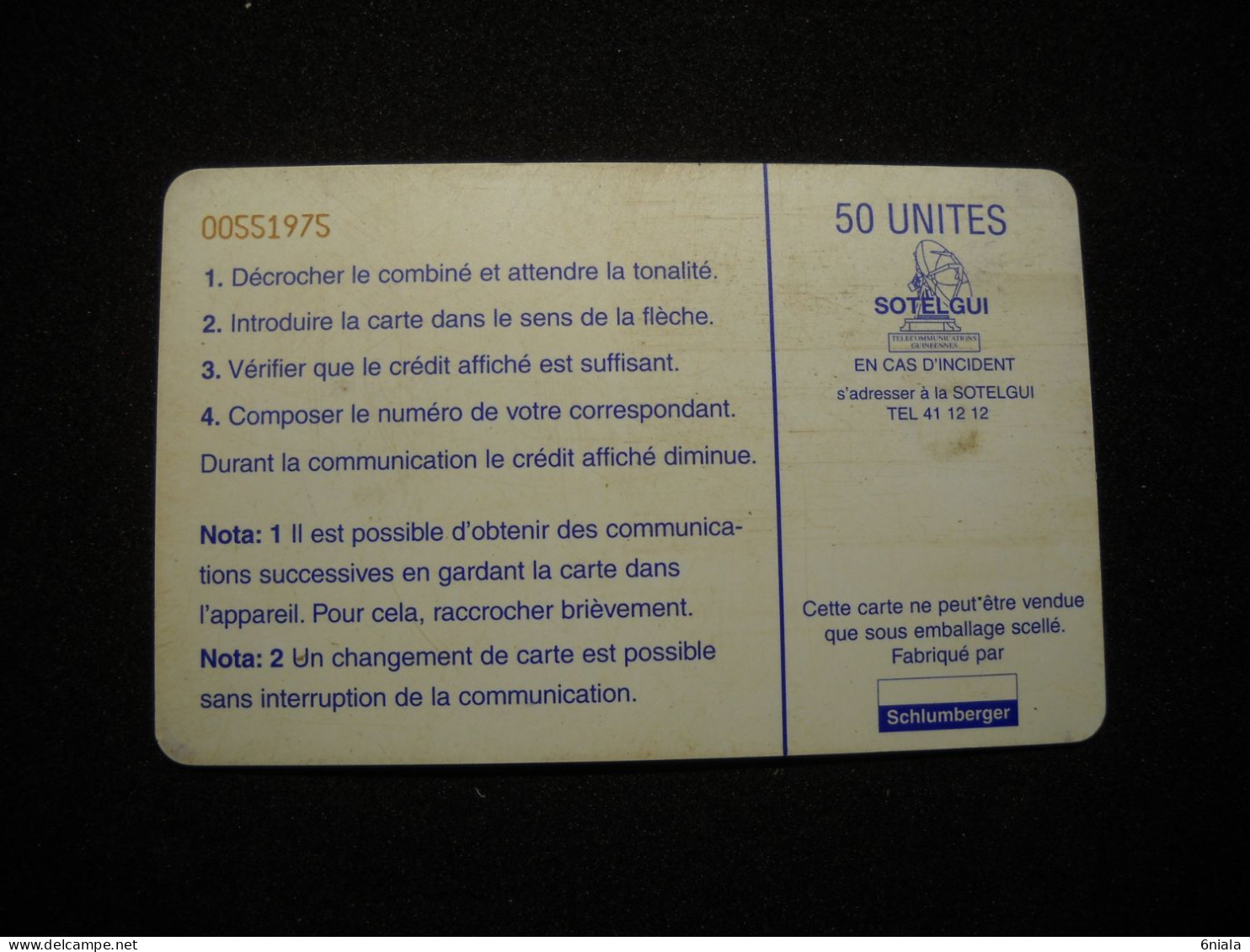 7696  Télécarte GUINEE SOTELGUI  CASCADE  50U ( 2.scans)  Carte Téléphonique - Guinée