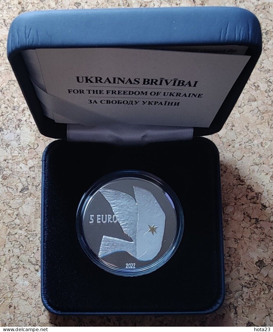 Latvia, Ukraine 5 Euro 2022 Silver Coin Fight For FREEDOM; WILL; POWER PROOF - Letonia