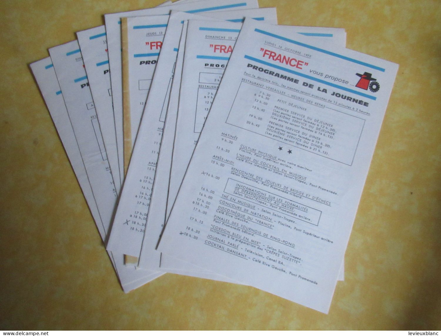 Croisière/ Paquebot " FRANCE"/ Programmes Quotidiens De La Journée/C.G. Transatlantique/ 6 Au 16 Octobre 1972    MAR124 - Autres & Non Classés