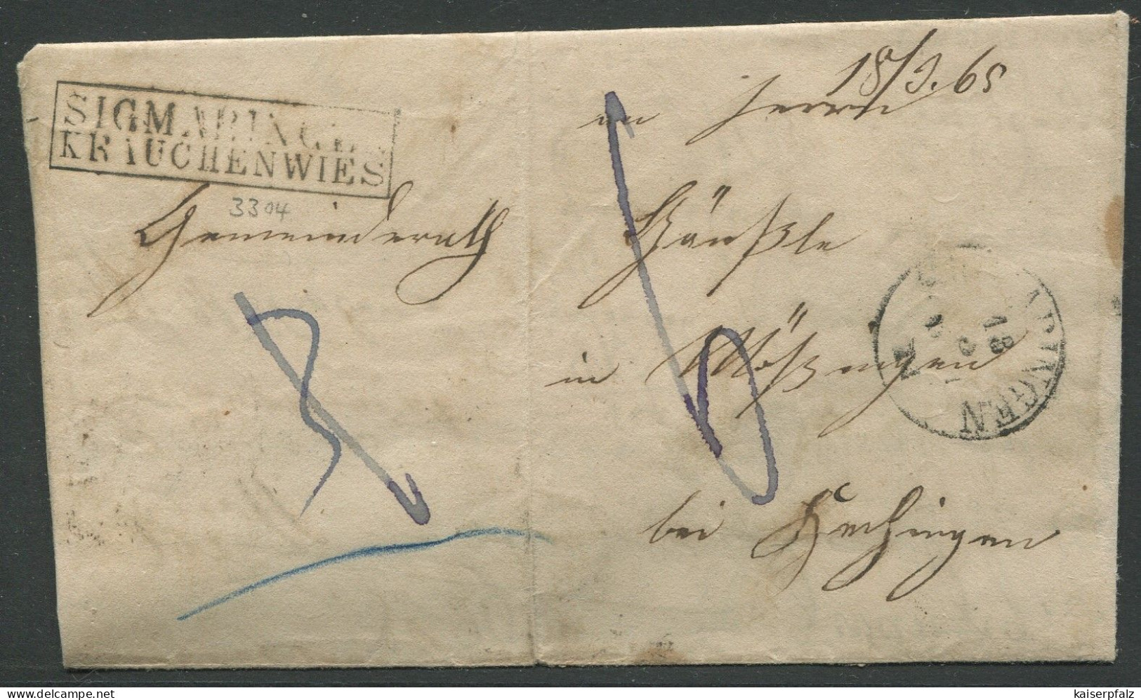 10.160) Landpostort: Krauchenwies 1865 - Dienstbrief - Storia Postale