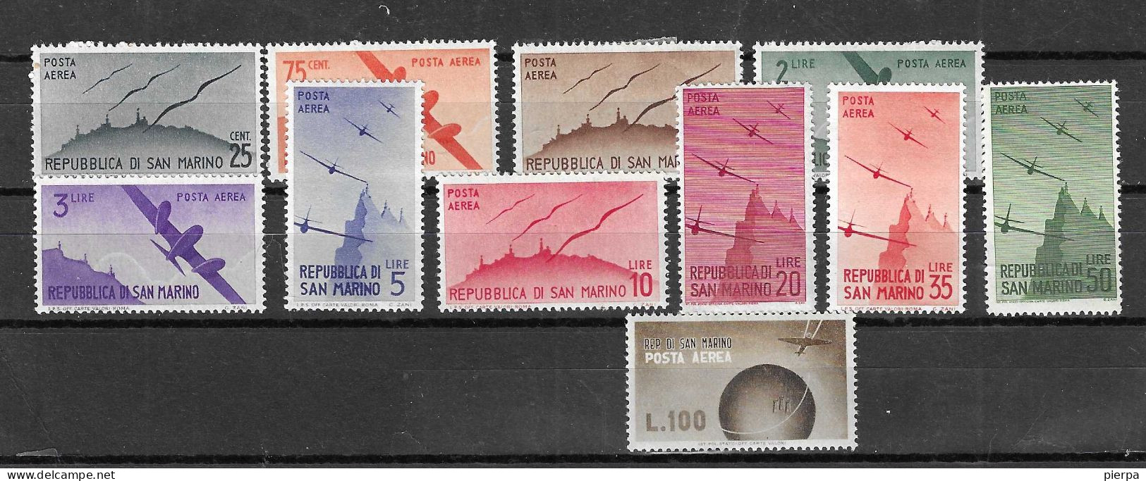 SAN MARINO -1946 - P. AEREA - SERIE 11 VALORI- NUOVA MH*/MNH** ( YVERT AV 42\523- MICHEL 339\49  - SS A 50\60) - Posta Aerea