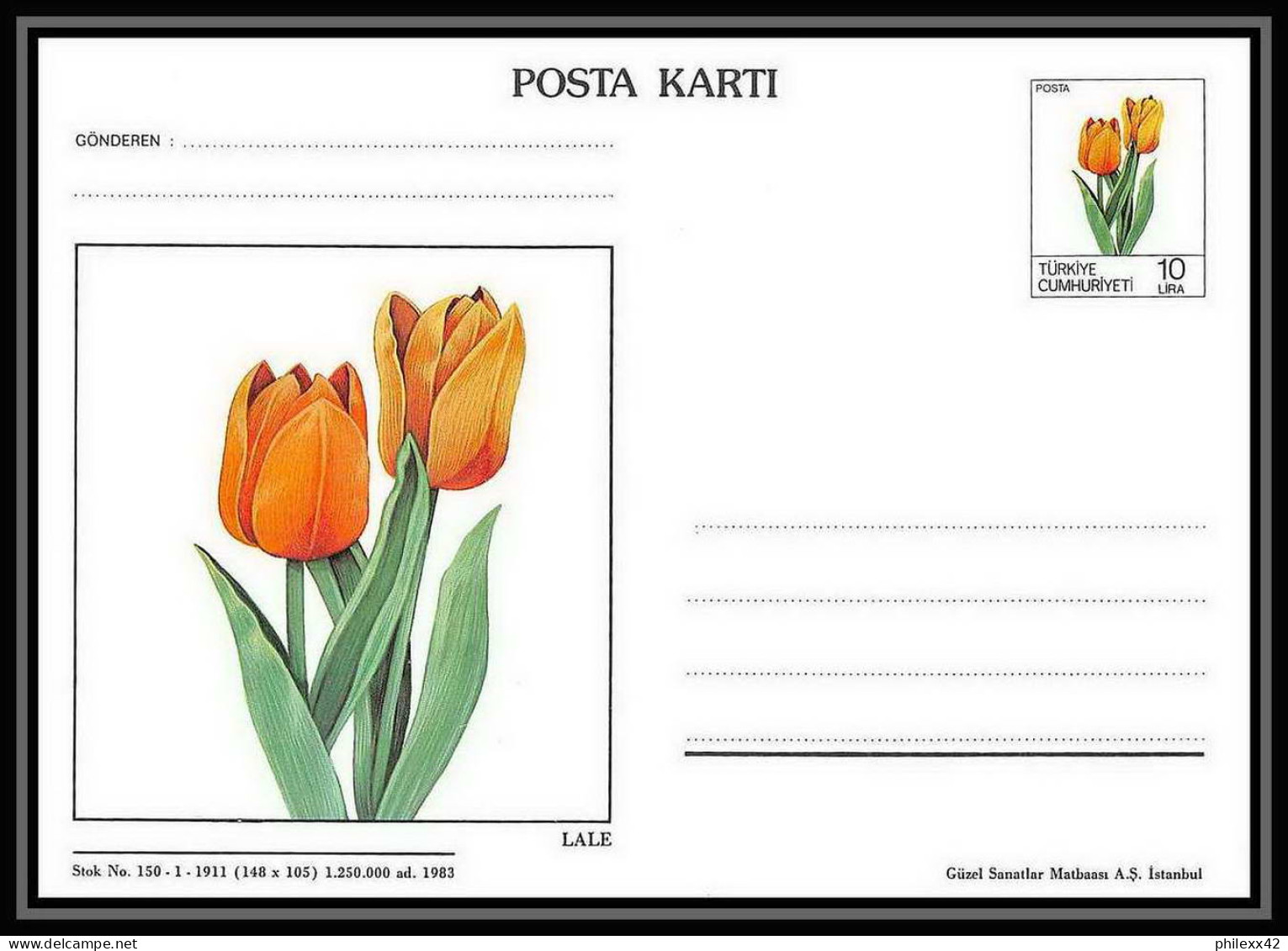 2595/ Turquie (Turkey) Entier Stationery Carte Postale (postcard) Fleurs (plants - Flowers) 1983 - Ganzsachen