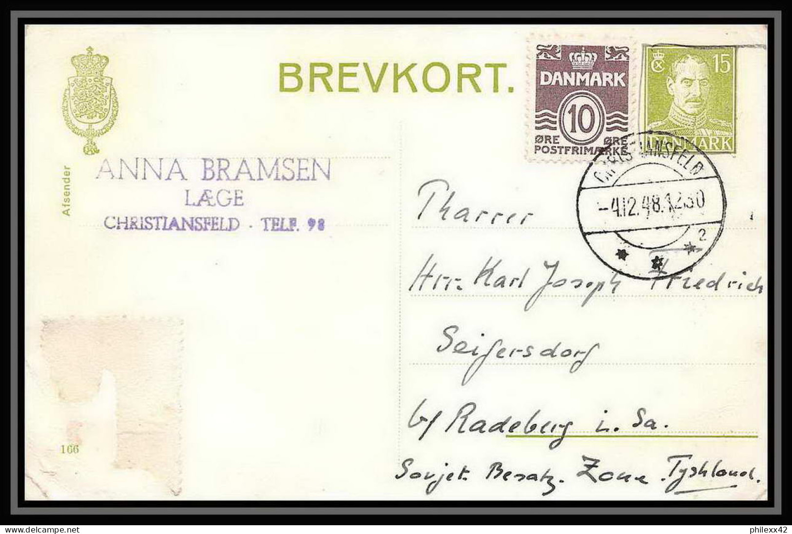 3155/ Danemark (Denmark) Entier Stationery Carte Postale (postcard) 1948 - Postwaardestukken