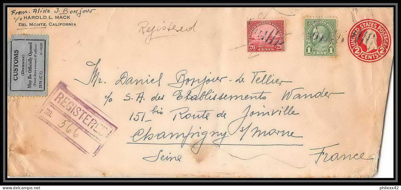 3698/ Usa Entier Stationery Enveloppe (cover) Registered Pour Champigny Sur Marne France 1933 - 1921-40