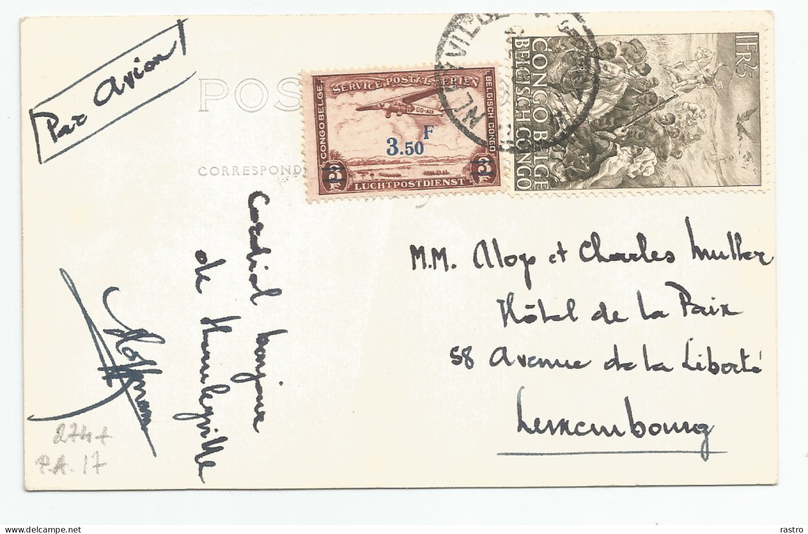 N° 274 (esclavagisme) + P.A. 17  (3.50 F Sur 3 F) Sur Carte Postale Photographique , De Stanleyville à Luxembourg - Cartas & Documentos