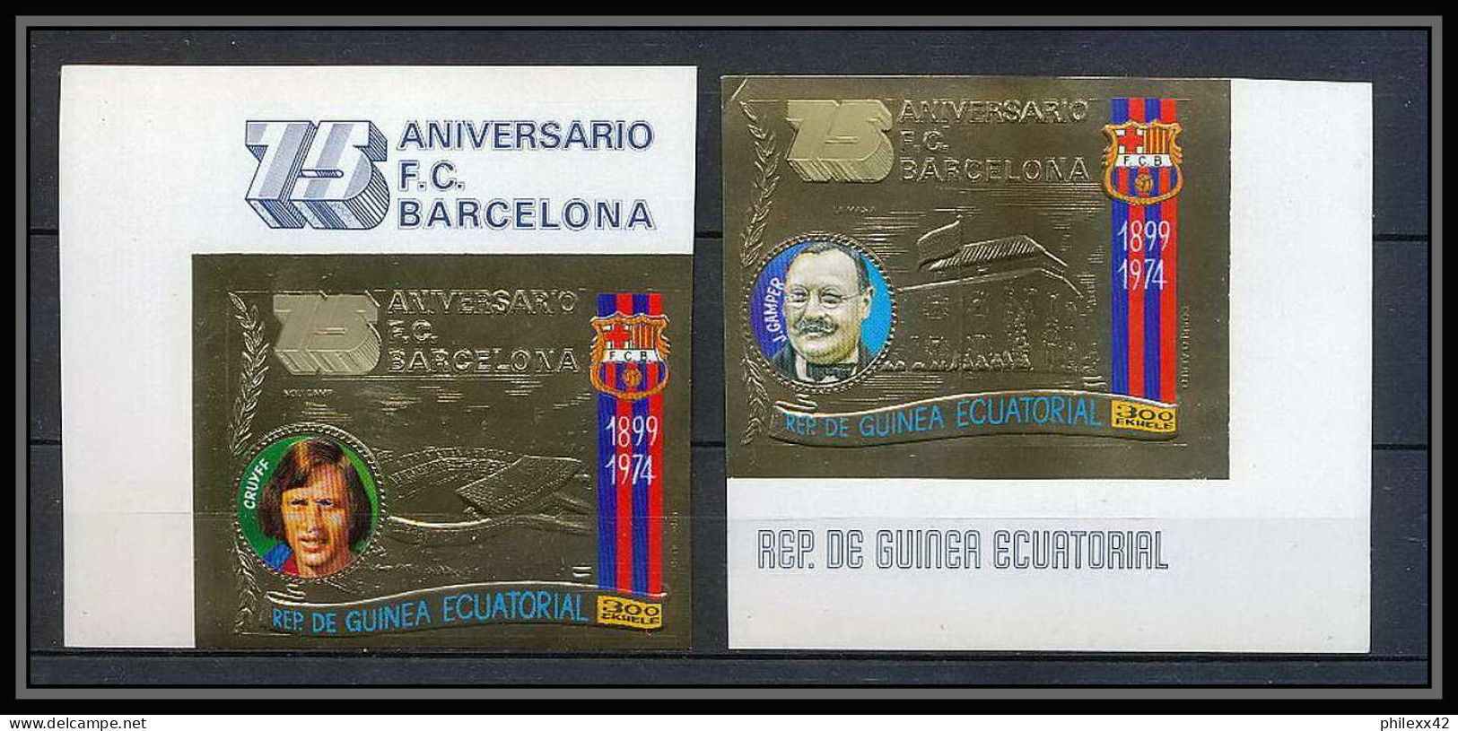 138 Guinée équatoriale Guinea N°453/54 OR Gold Stamps FC Barcelona Gamper Cruyff Football Soccer Non Dentelé Imperf - Famous Clubs