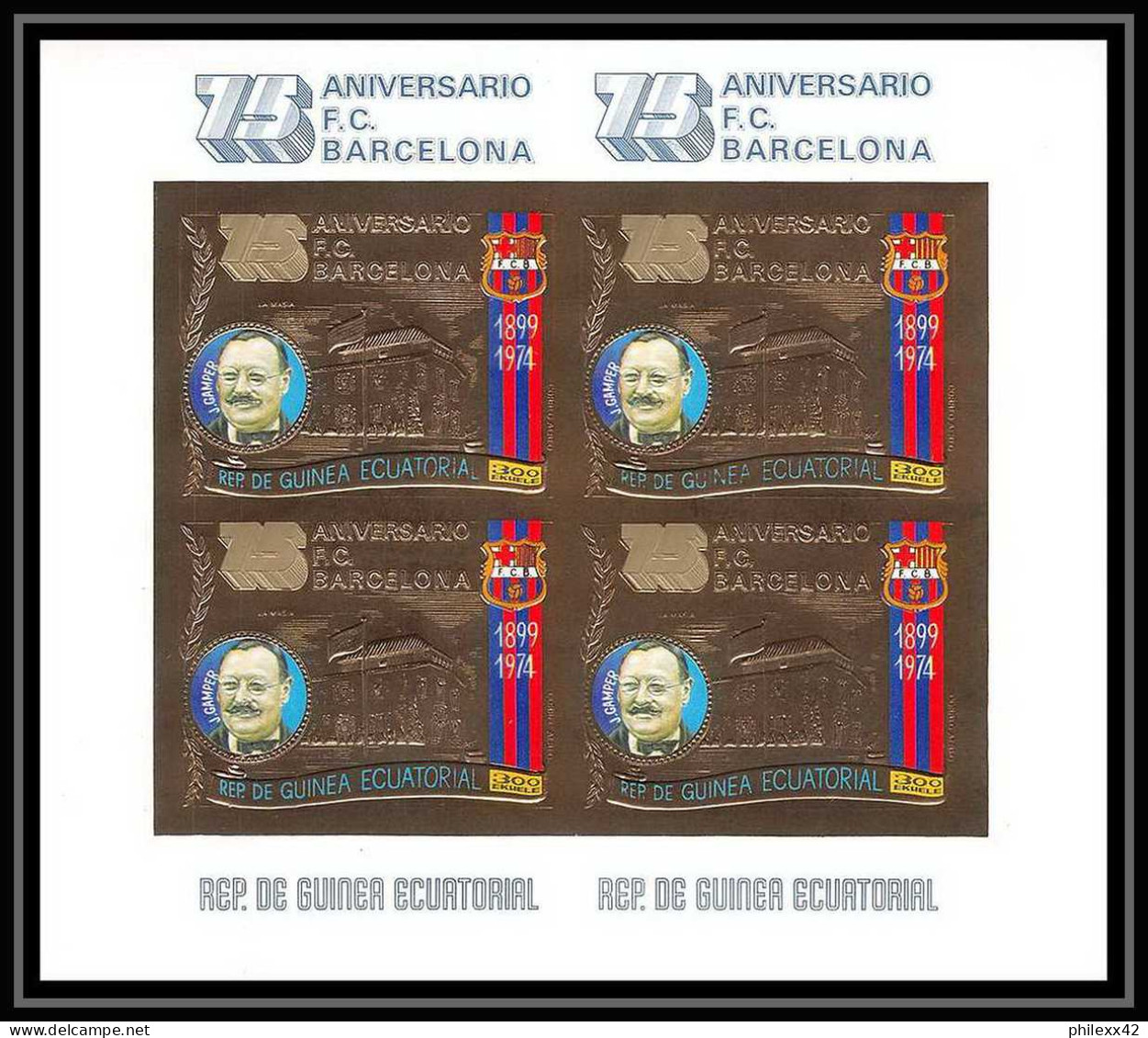 139 Guinée équatoriale Guinea N°453/54 OR Gold Stamps Football Soccer FC Barcelona Gamper Cruyff NON DENTELE ** Imperf - Club Mitici