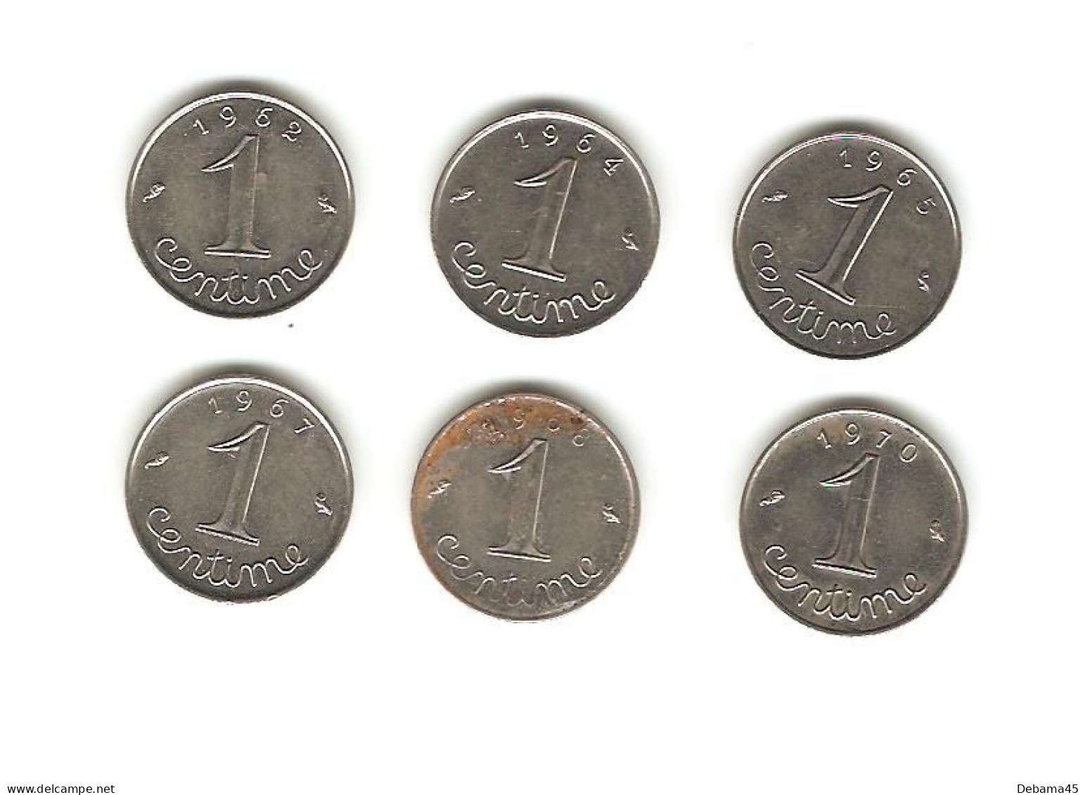 323/ France : 6 X 1 Centime : 1962 - 1964 - 1965 - 1967 - 1968 - 1970 - 1 Centime