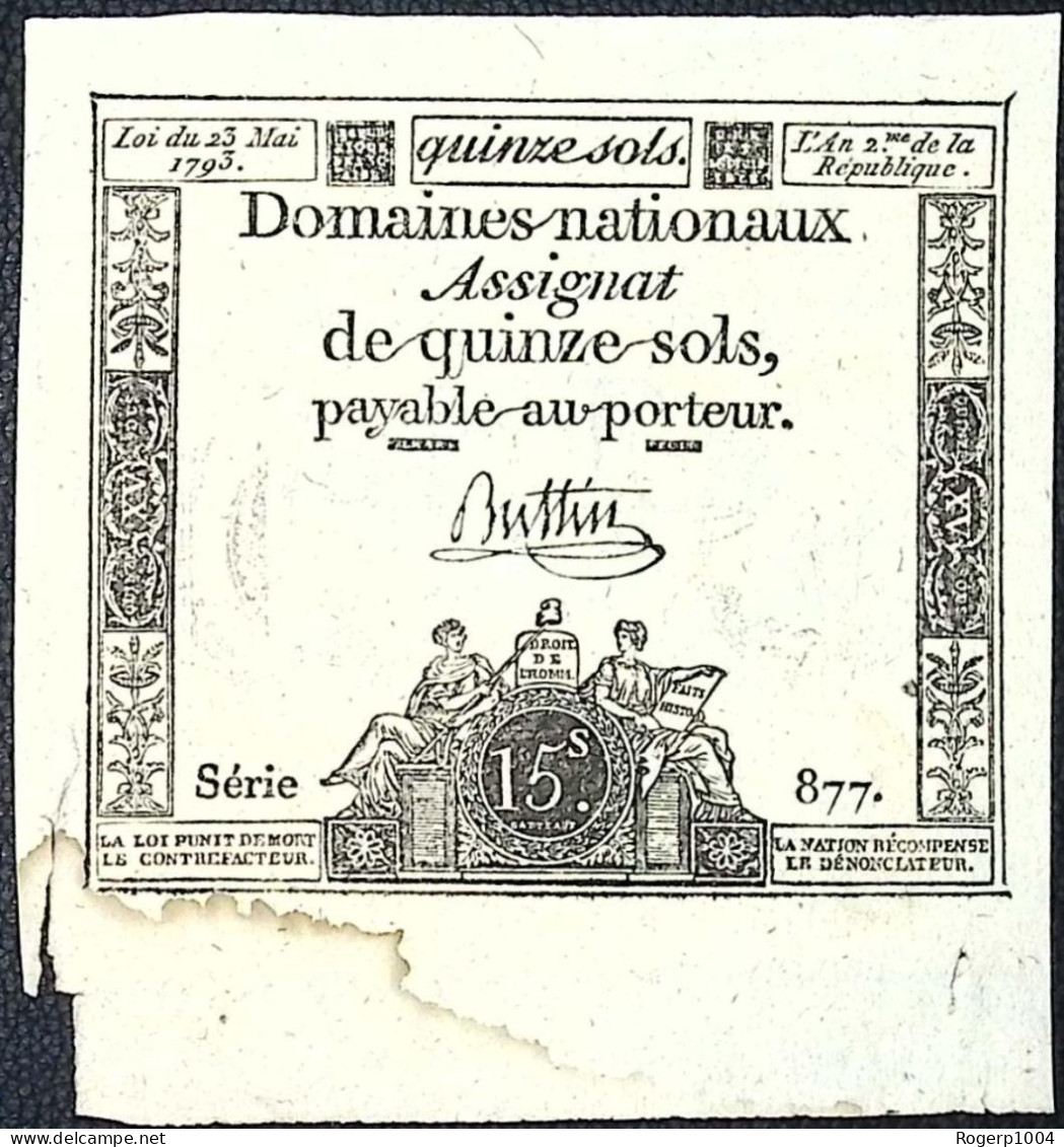 FRANCE * Assignat De 15 Sols * Loi 23 Mai 1793 * Série 877 * MM 29/LAF166 * Etat/Grade SUP+/XXF - Assignate