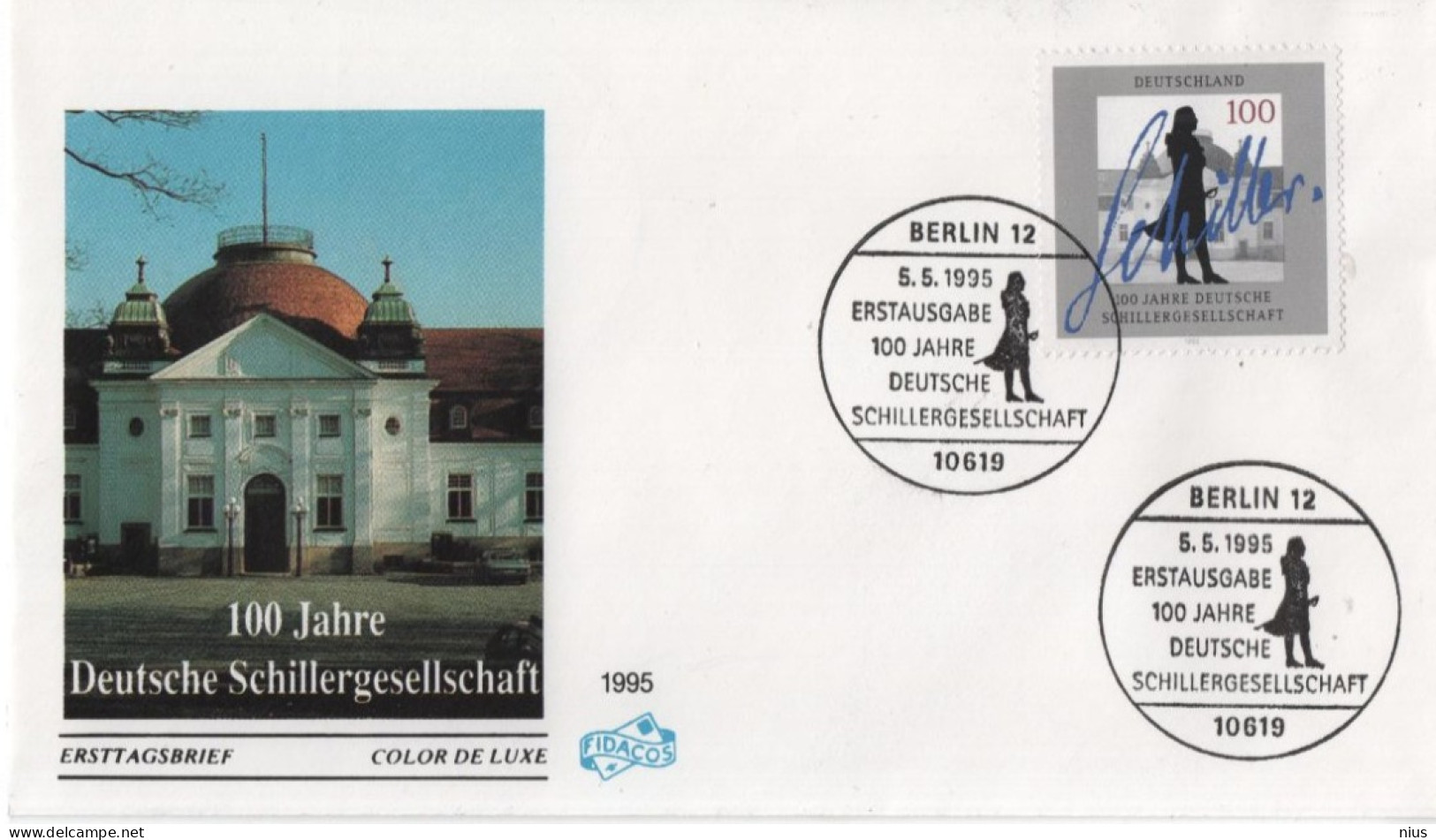 Germany Deutschland 1995 FDC 100 Jahre Deutsche Schillergesellschaft, Schiller Society, Canceled In Berlin - 1991-2000