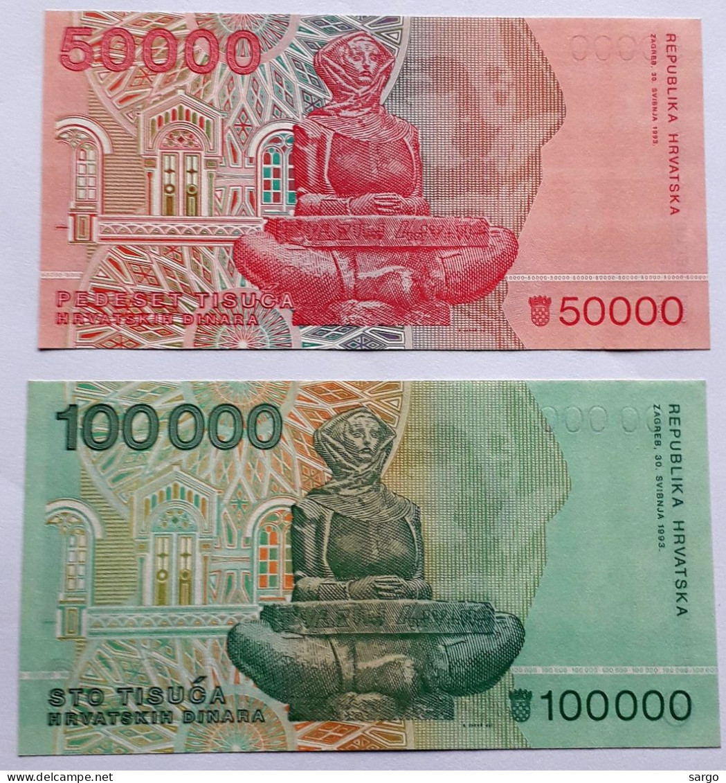CROATIA  - 50.000/100.000 DINARA - P 26 P 27 (1993) - UNCIRC - BANKNOTES - PAPER MONEY - CARTAMONETA - - Croatie