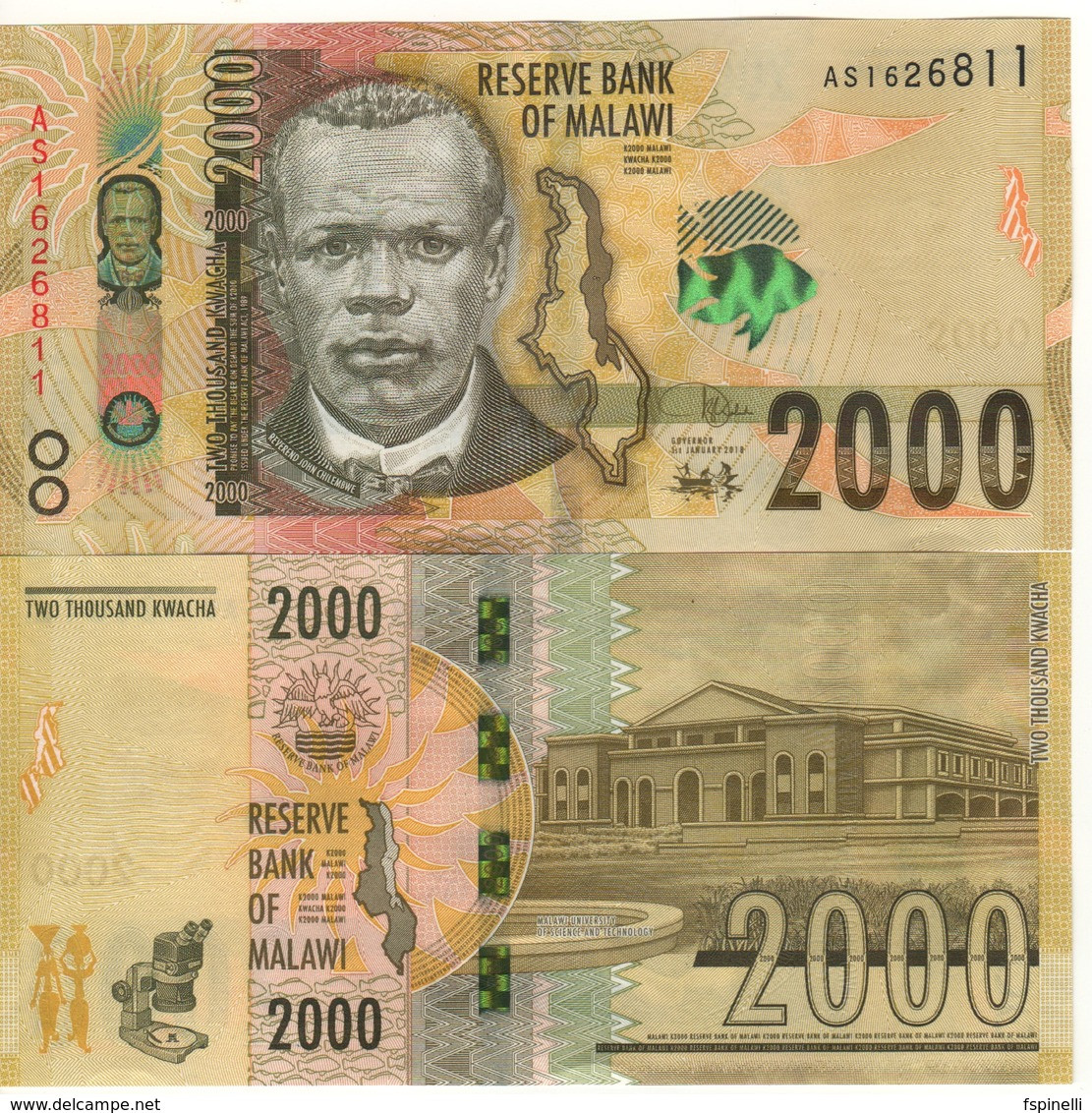 MALAWI  2'000 Kwacha  P69b  Dated 01.01.2018  ( Reverend John Chilembwe, Outline Of Malawi ) - Malawi