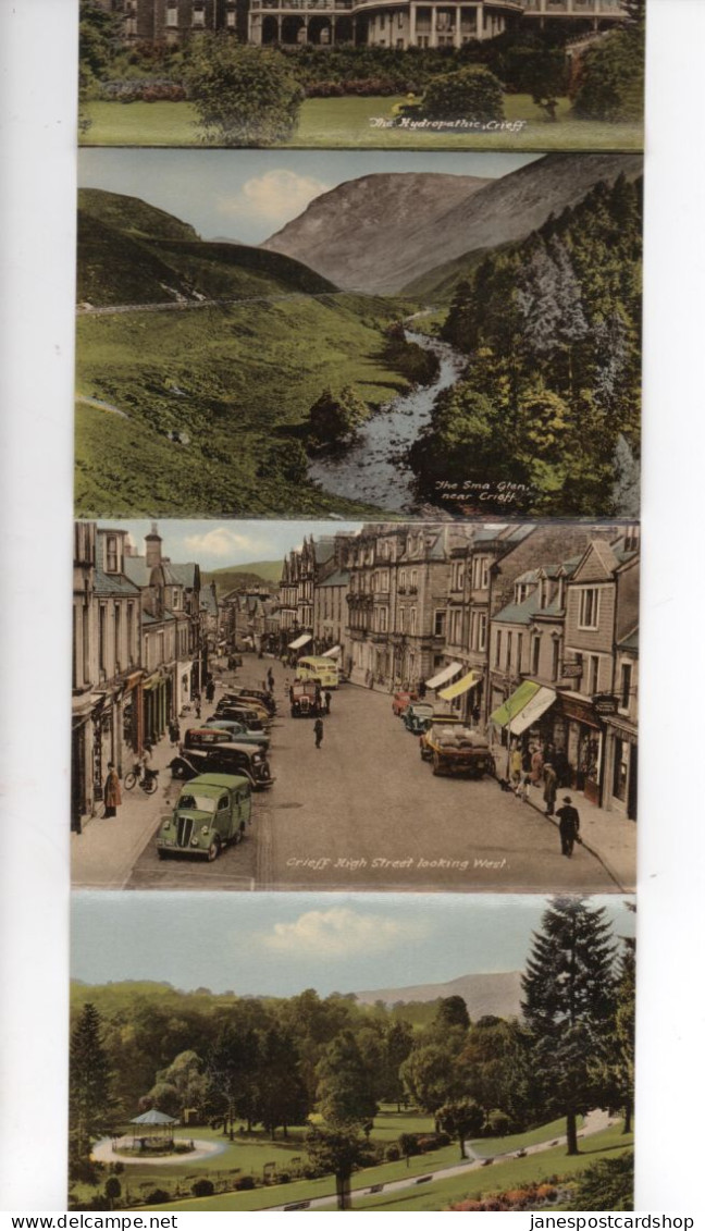 CRIEFF LETTERCARD - SHOWING HIGH STREET - PARKS - HYDROPATHIC ETC ETC - 1930'S 1940'S  CARS AND COAL  LORRY - Perthshire