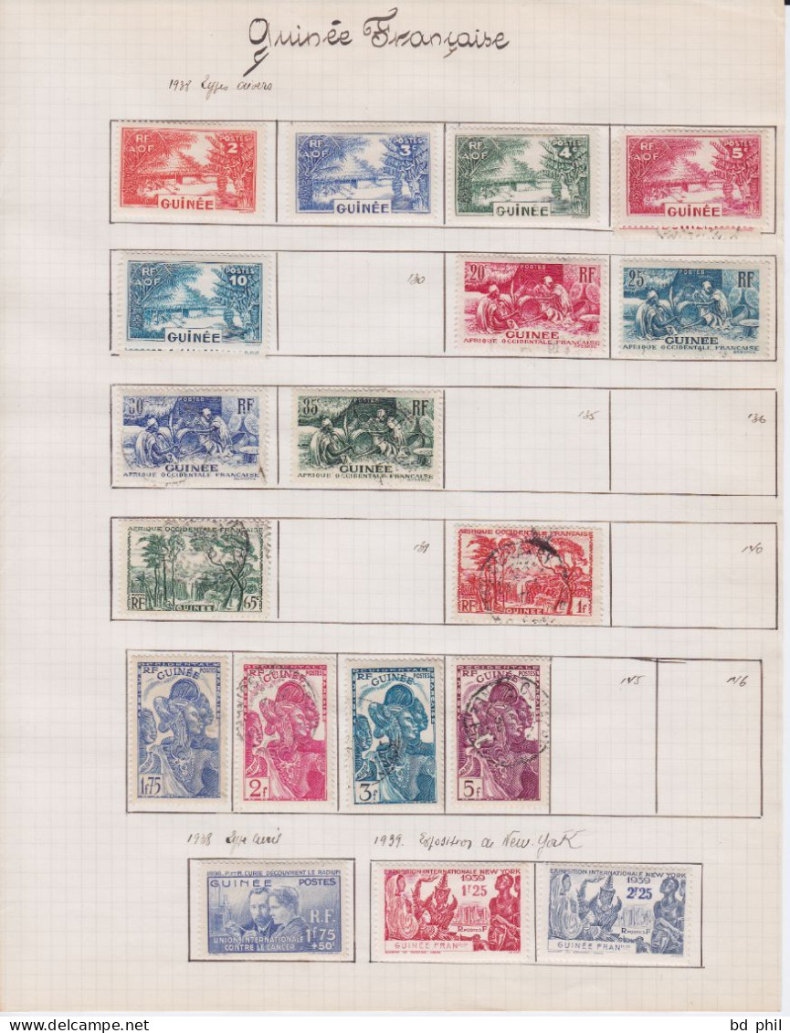 Lot 44 Timbres Guinée Française 1892 1913 1917 1937 1938 1939 Neuf Et Oblitéré Avec Charnière - Autres & Non Classés