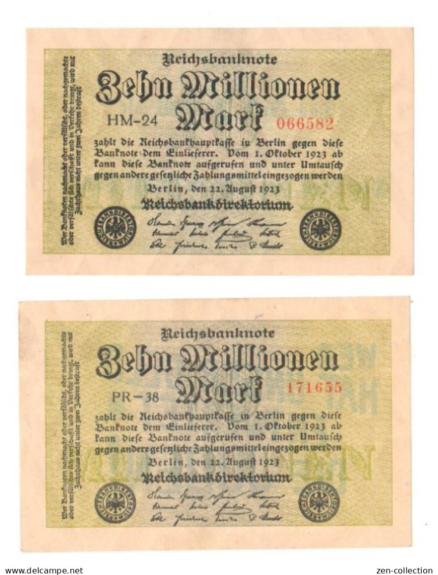 Two WW2 Germany Nazi Propaganda FORGERY Overprint On Genuine 10 Million1923 Banknote VF++ - Autres & Non Classés