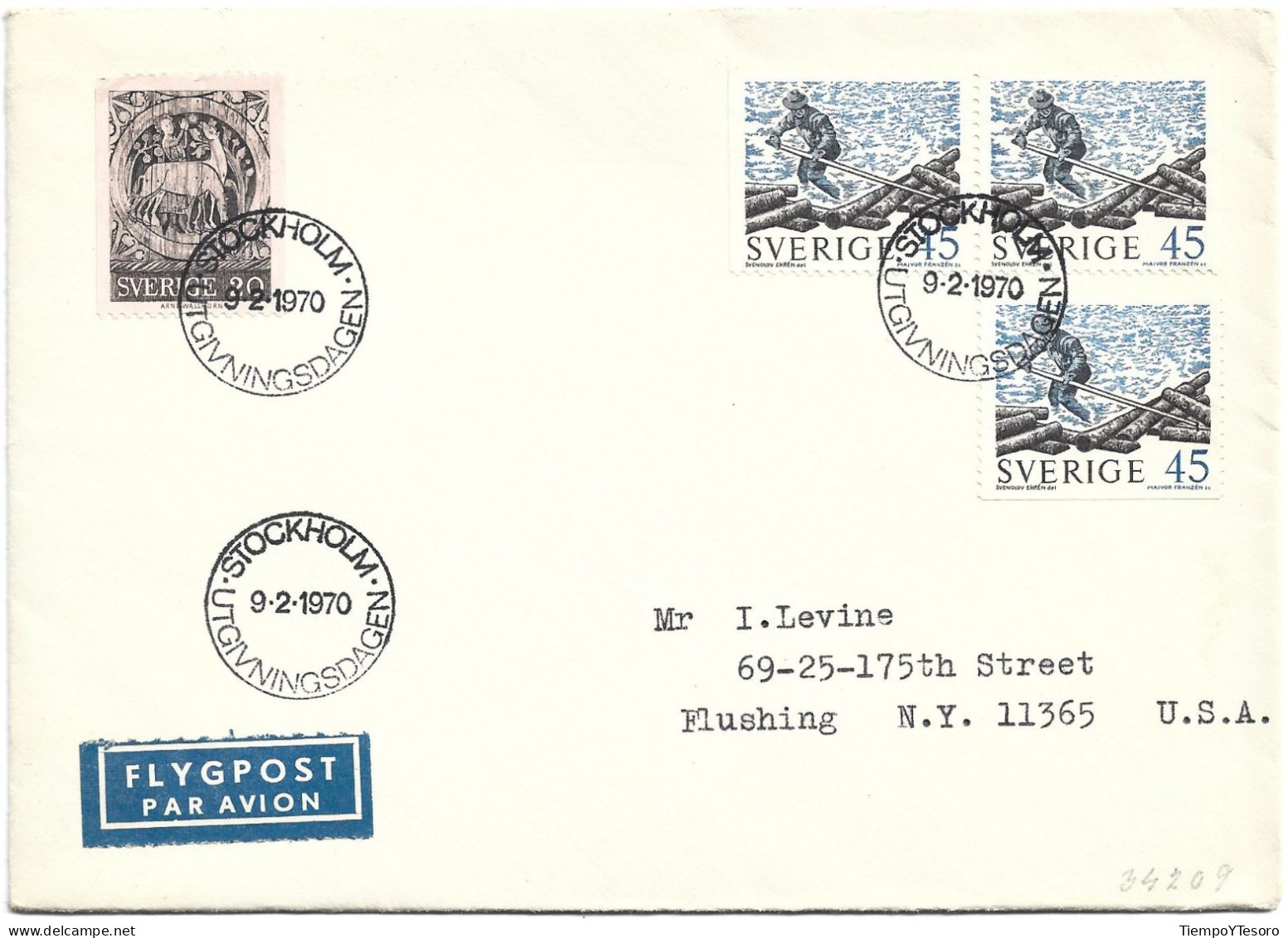 Correspondence - Sweden To USA, 1970, N°856 - Briefe U. Dokumente