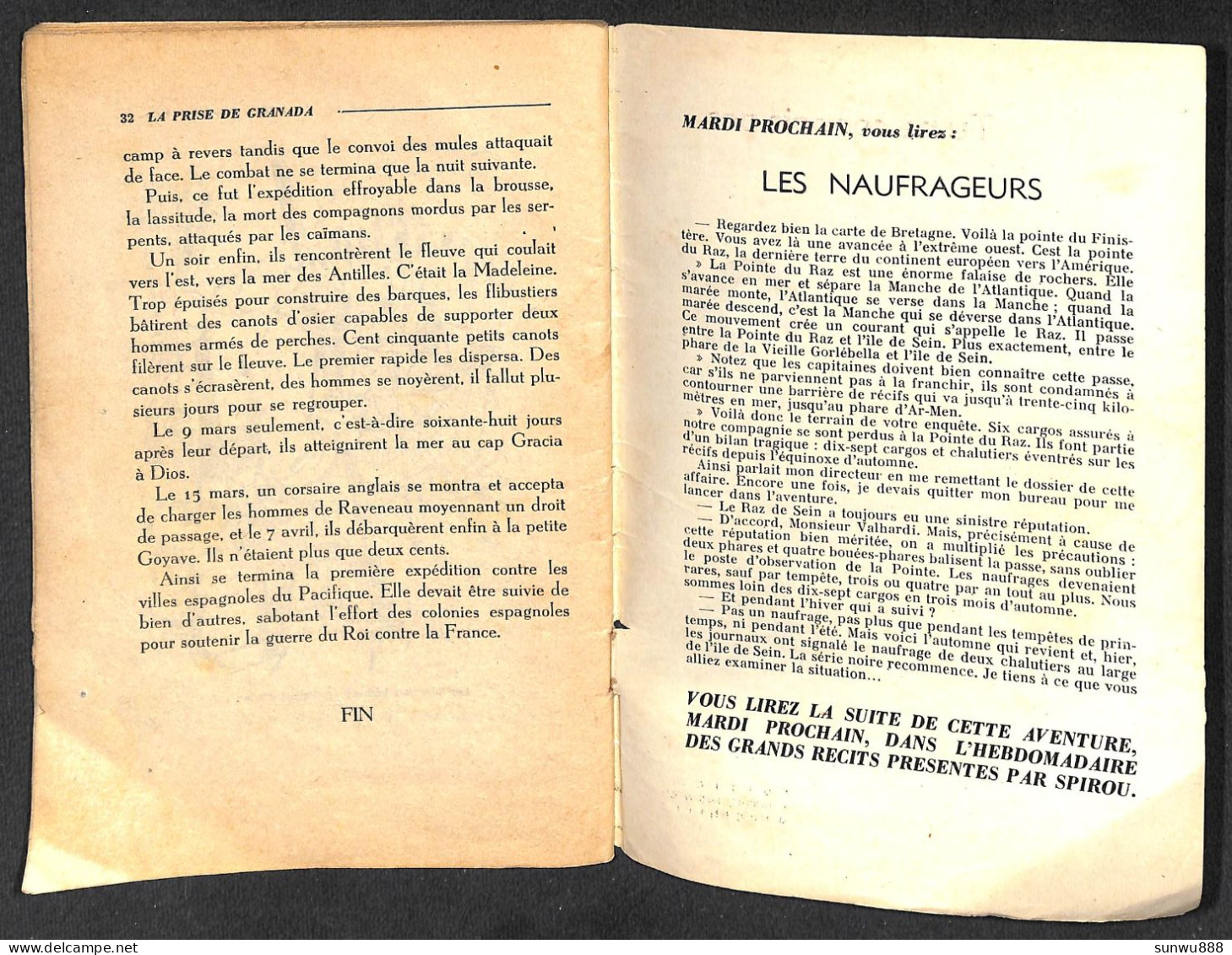 L'Hebdomadaire Des Grands Récits N° 50 (1949) Récit Spirou - La Prise De Granada - Spirou Et Fantasio